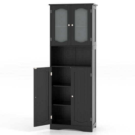 64.5 Inches Tall Bathroom Storage Cabinet with Frost Glass Doors and Shelves-White W2B