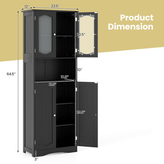 64.5 Inches Tall Bathroom Storage Cabinet with Frost Glass Doors and Shelves-White W2B