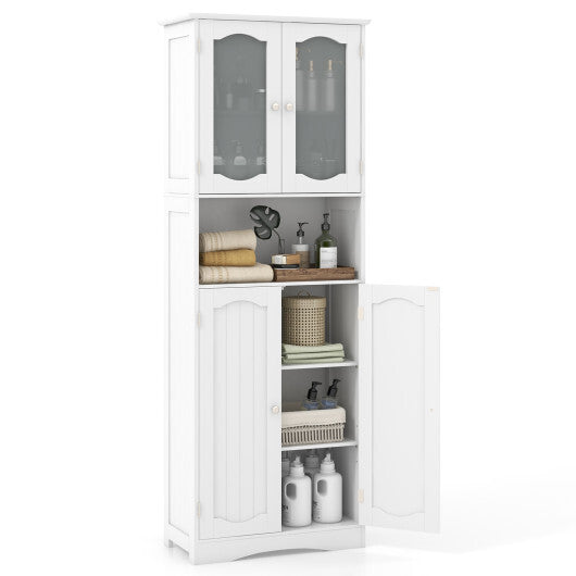 64.5 Inches Tall Bathroom Storage Cabinet with Frost Glass Doors and Shelves-White W2B