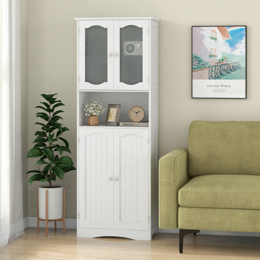 64.5 Inches Tall Bathroom Storage Cabinet with Frost Glass Doors and Shelves-White W2B