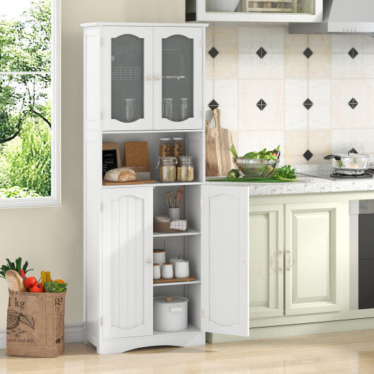 64.5 Inches Tall Bathroom Storage Cabinet with Frost Glass Doors and Shelves-White W2B
