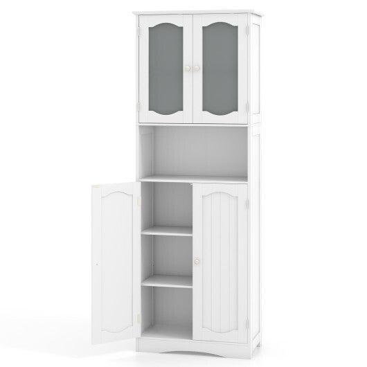 64.5 Inches Tall Bathroom Storage Cabinet with Frost Glass Doors and Shelves-White W2B