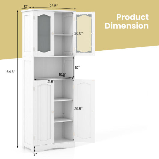 64.5 Inches Tall Bathroom Storage Cabinet with Frost Glass Doors and Shelves-White W2B