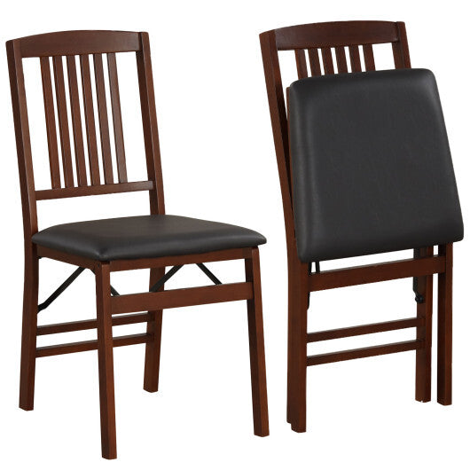Set of 2 Foldable Upholstered Kitchen Chairs with Padded Seat-Brown W2B