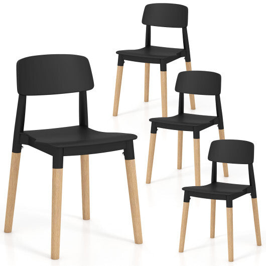 Modern Dining Side Chairs Set of 4 with Ergonomic Backrest for Dining Room-Black W2B