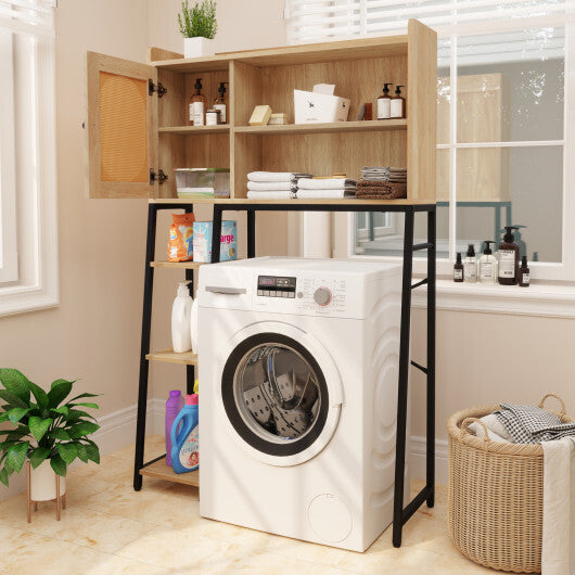 Over The Toilet Storage Cabinet with PE Rattan Door and Open Storage Shelves-Natural W2B