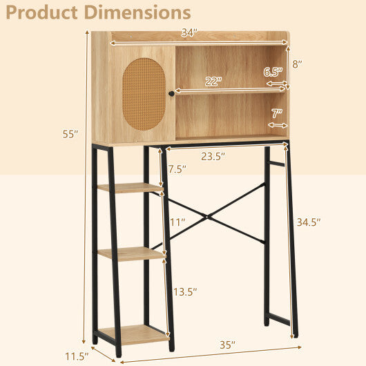 Over The Toilet Storage Cabinet with PE Rattan Door and Open Storage Shelves-Natural W2B
