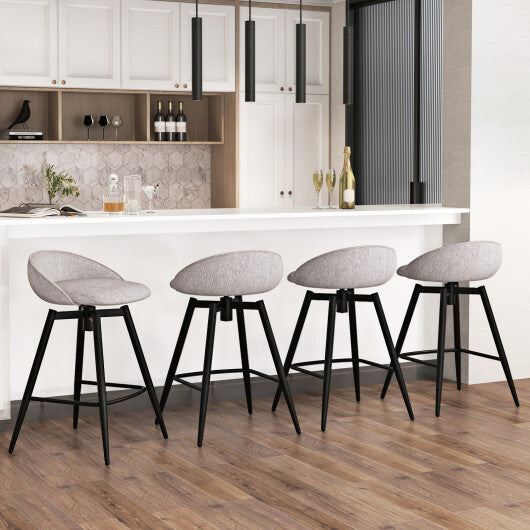 Upholstered Bar Stools Set of 2 with Footrest and Backrest-Gray