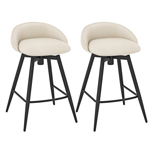 Upholstered Bar Stools Set of 2 with Footrest and Backrest-Gray