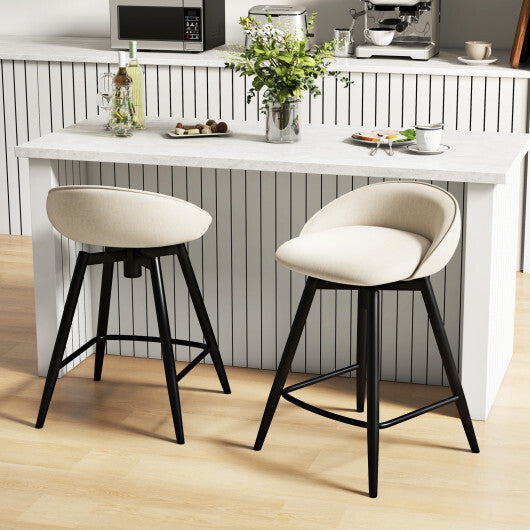 Upholstered Bar Stools Set of 2 with Footrest and Backrest-Gray