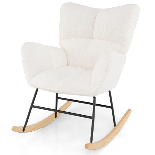 Nursery Rocking Chair with Comfy Backrest and Armrest-Beige W2B