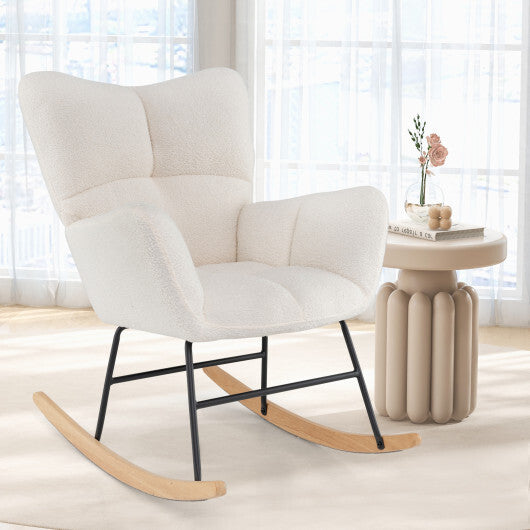Nursery Rocking Chair with Comfy Backrest and Armrest-Beige W2B