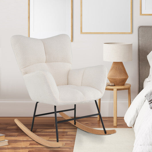 Nursery Rocking Chair with Comfy Backrest and Armrest-Beige W2B
