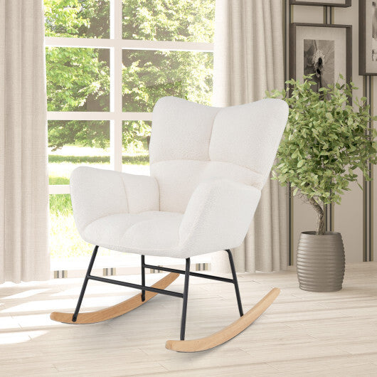 Nursery Rocking Chair with Comfy Backrest and Armrest-Beige W2B