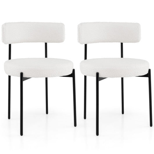 Boucle Dining Chair with Curved Backrest and Metal Legs Set of 2-White