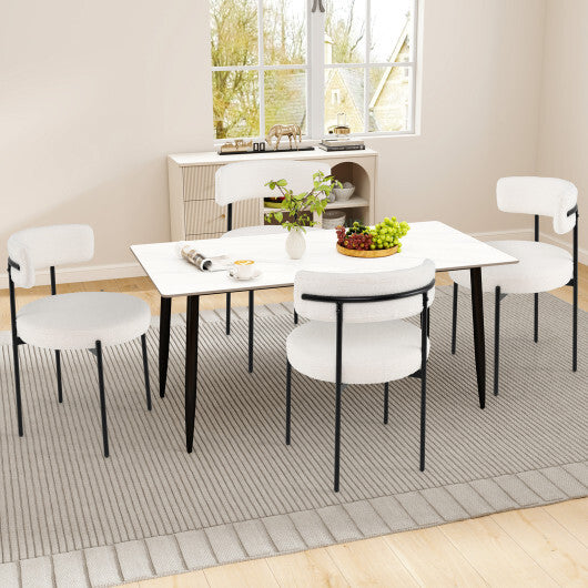 Boucle Dining Chair with Curved Backrest and Metal Legs Set of 2-White