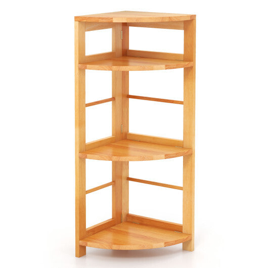 4-Tier Corner Shelf with Rubber Wood Frame and Anti-Toppling Kit W2B