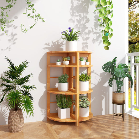 4-Tier Corner Shelf with Rubber Wood Frame and Anti-Toppling Kit W2B