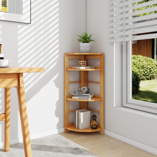 4-Tier Corner Shelf with Rubber Wood Frame and Anti-Toppling Kit W2B