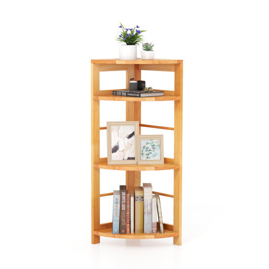 4-Tier Corner Shelf with Rubber Wood Frame and Anti-Toppling Kit W2B