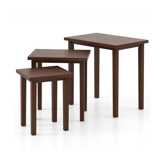 3-Piece Farmhouse Rectangle Side Table Set for Living Room-Walnut W2B