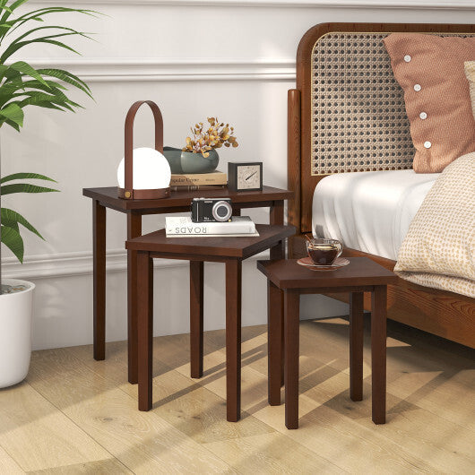 3-Piece Farmhouse Rectangle Side Table Set for Living Room-Walnut W2B