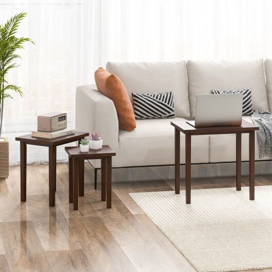 3-Piece Farmhouse Rectangle Side Table Set for Living Room-Walnut W2B