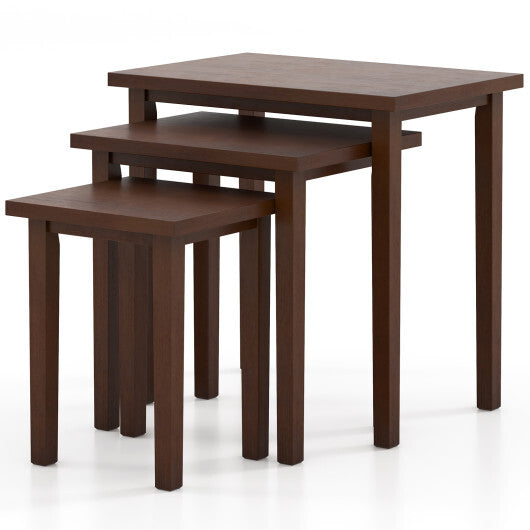 3-Piece Farmhouse Rectangle Side Table Set for Living Room-Walnut W2B