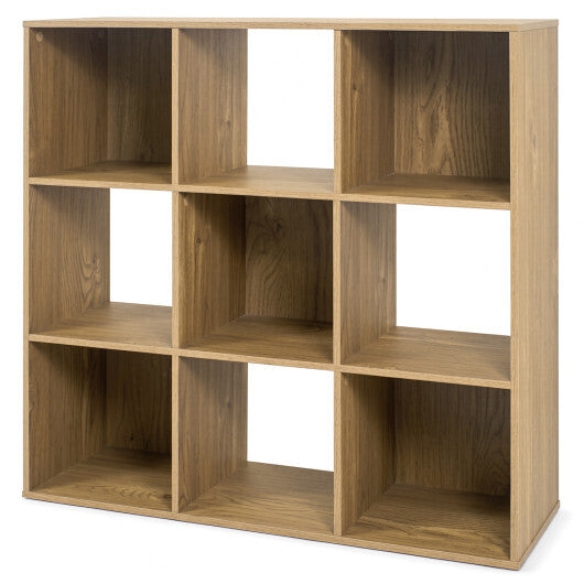 9-ube Wooden Bookshelf w/2 Anti-Tip Kits for Toys Books Decorations in Living Room-Natural W2B