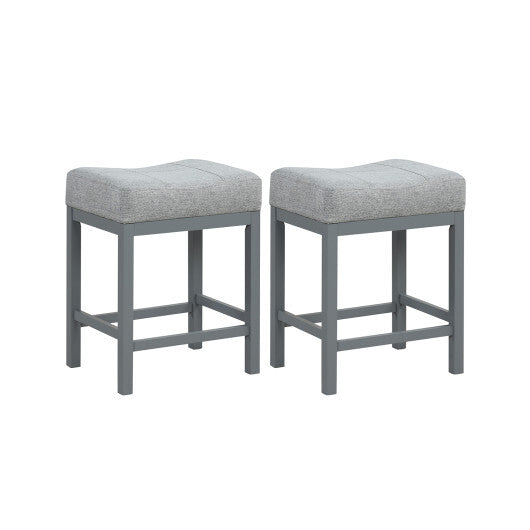 24.5 Inches Linen Fabric Saddle Stools Set of 2 with Cushioned Seat-Black and White W2B