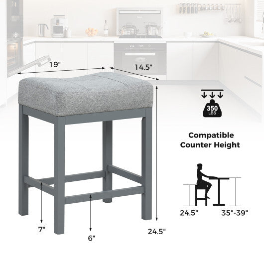 24.5 Inches Linen Fabric Saddle Stools Set of 2 with Cushioned Seat-Black and White W2B