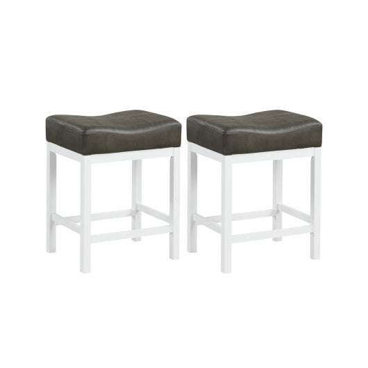24.5 Inches Linen Fabric Saddle Stools Set of 2 with Cushioned Seat-Black and White W2B