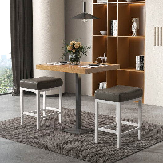 24.5 Inches Linen Fabric Saddle Stools Set of 2 with Cushioned Seat-Black and White W2B