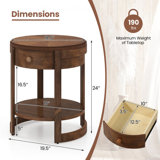 2-Tier Round End Table Mid Century Modern Nightstand-White W2B