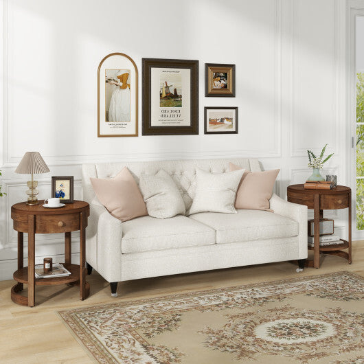 2-Tier Round End Table Mid Century Modern Nightstand-White W2B