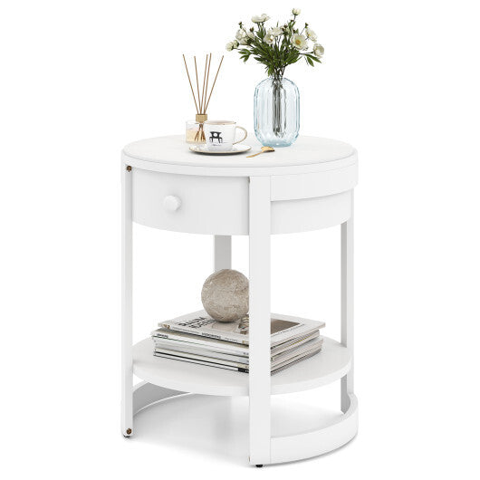 2-Tier Round End Table Mid Century Modern Nightstand-White W2B