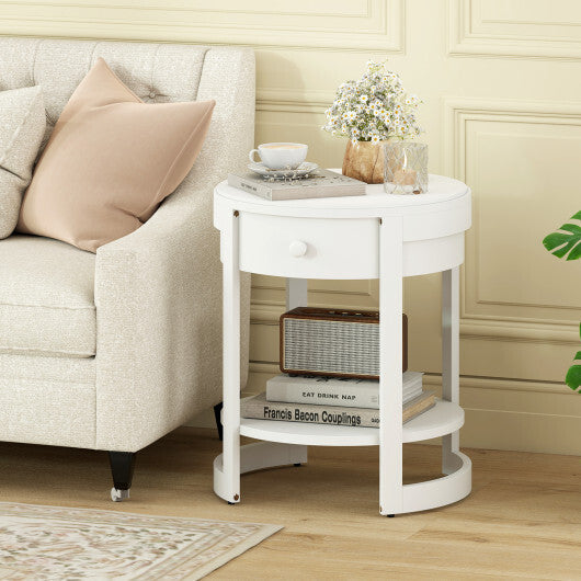 2-Tier Round End Table Mid Century Modern Nightstand-White W2B