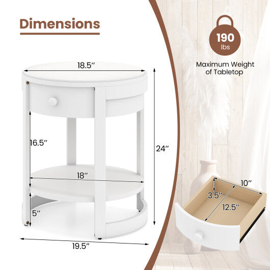 2-Tier Round End Table Mid Century Modern Nightstand-White W2B
