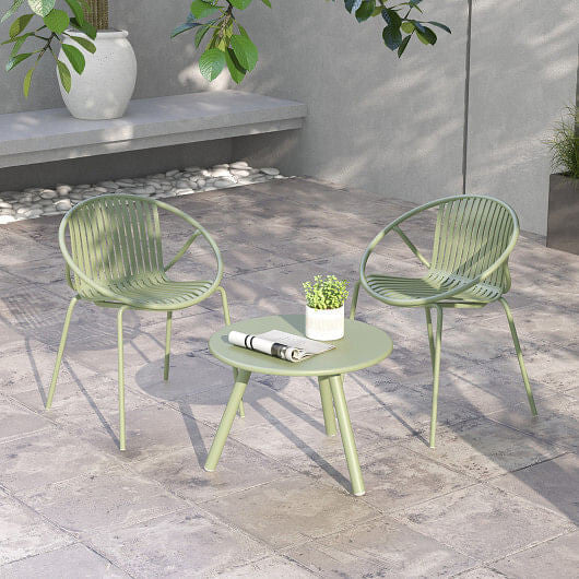 All Weather PP Patio Conversation Set with Round Coffee table and 2 Chairs-Green LuxuryLifeWay Online Store