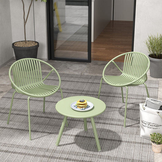 All Weather PP Patio Conversation Set with Round Coffee table and 2 Chairs-Green LuxuryLifeWay Online Store
