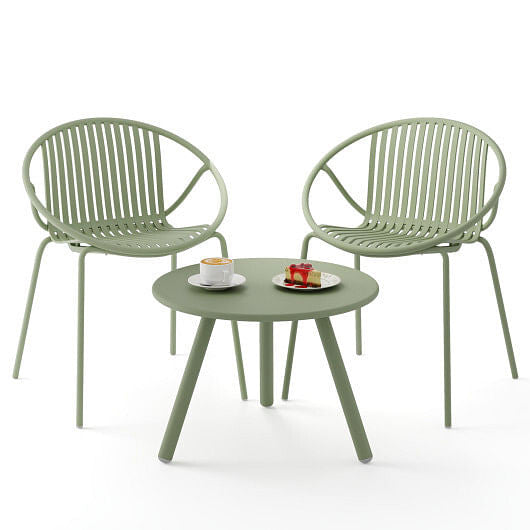 All Weather PP Patio Conversation Set with Round Coffee table and 2 Chairs-Green LuxuryLifeWay Online Store