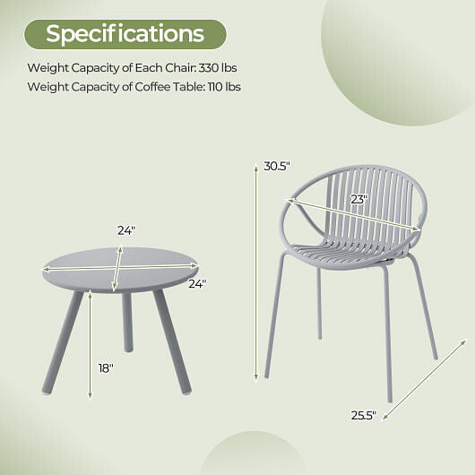 All Weather PP Patio Conversation Set with Round Coffee table and 2 Chairs-Green LuxuryLifeWay Online Store