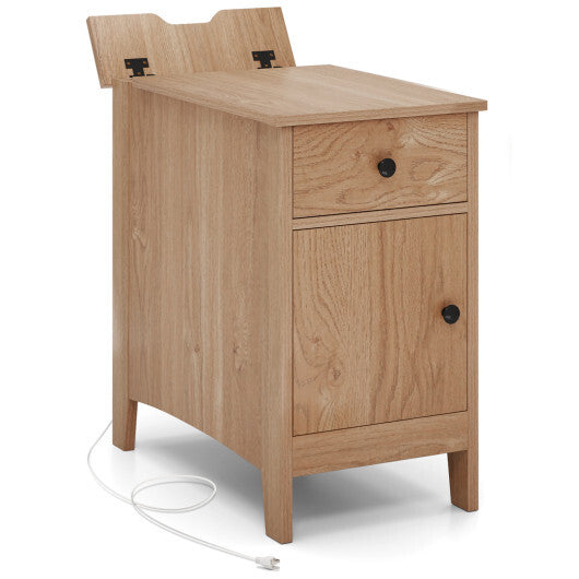 Flip Top End Table with Charging Station USB Ports Outlets and Drawer-White W2B