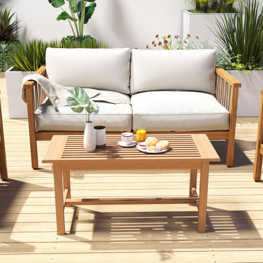 Patio Coffee Table 36 Inch Rectangular Outside Side Table with Slatted Tabletop W2B