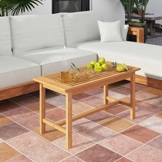 Patio Coffee Table 36 Inch Rectangular Outside Side Table with Slatted Tabletop W2B