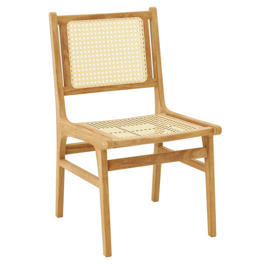 Rattan Dining Chair with Natural Cane Woven Backrest and Teak Wood Frame W2B