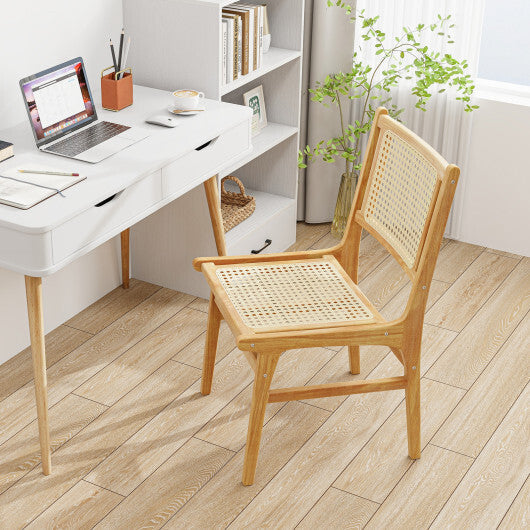 Rattan Dining Chair with Natural Cane Woven Backrest and Teak Wood Frame W2B