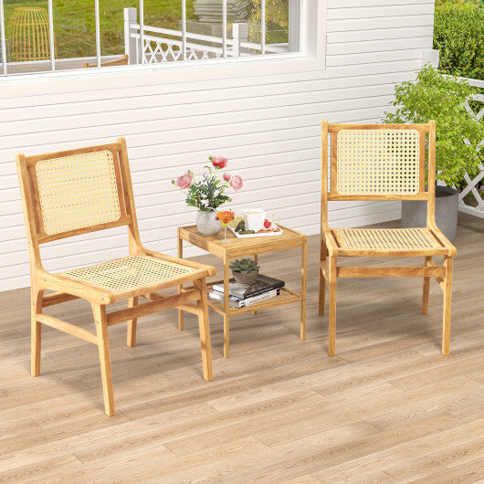 Rattan Dining Chair with Natural Cane Woven Backrest and Teak Wood Frame W2B