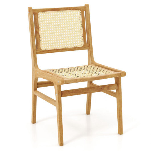 Rattan Dining Chair with Natural Cane Woven Backrest and Teak Wood Frame W2B