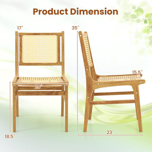 Rattan Dining Chair with Natural Cane Woven Backrest and Teak Wood Frame W2B